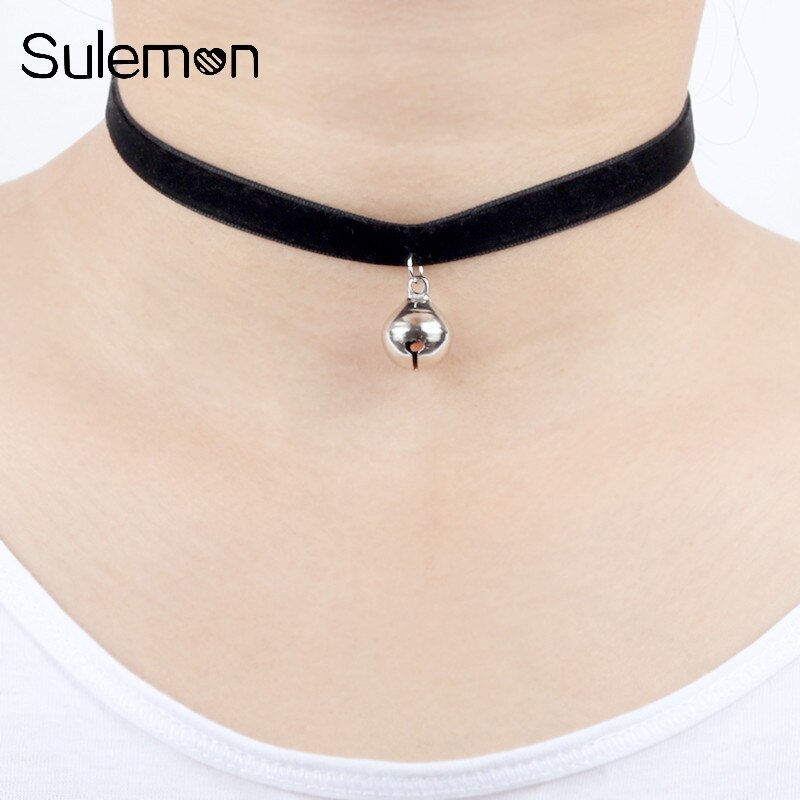 Red Velvet Bells Choker Necklace Black Velvet Ribbon Bells Pendant Chokers Necklaces Women Girl Neck Band Jewelry CN16