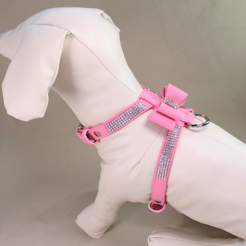 Trela de couro de veludo do chicote de fios do cão do filhote de cachorro do animal de estimação do strass de bling para o gato pequeno do filhote de cachorro chihuahua