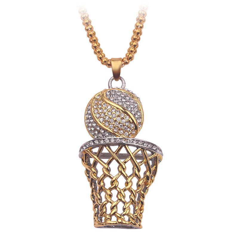 Basketbal Hoepel Hanger Hip Hop Sieraden Voor Mannen Iced Out Bling Crystal Gold Kleur Ketting: XL1967