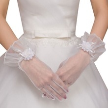 Bruids Korte Handschoenen Mode Jurken Accessoires Dunne Mesh Bloemen Met Vingers Glamour Lady Party Rollenspel Handschoen