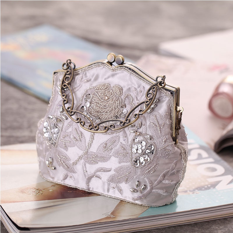 Vintage silk embroidered dinner bag classic cheongsam bag beaded bag hand craft dress matching bag