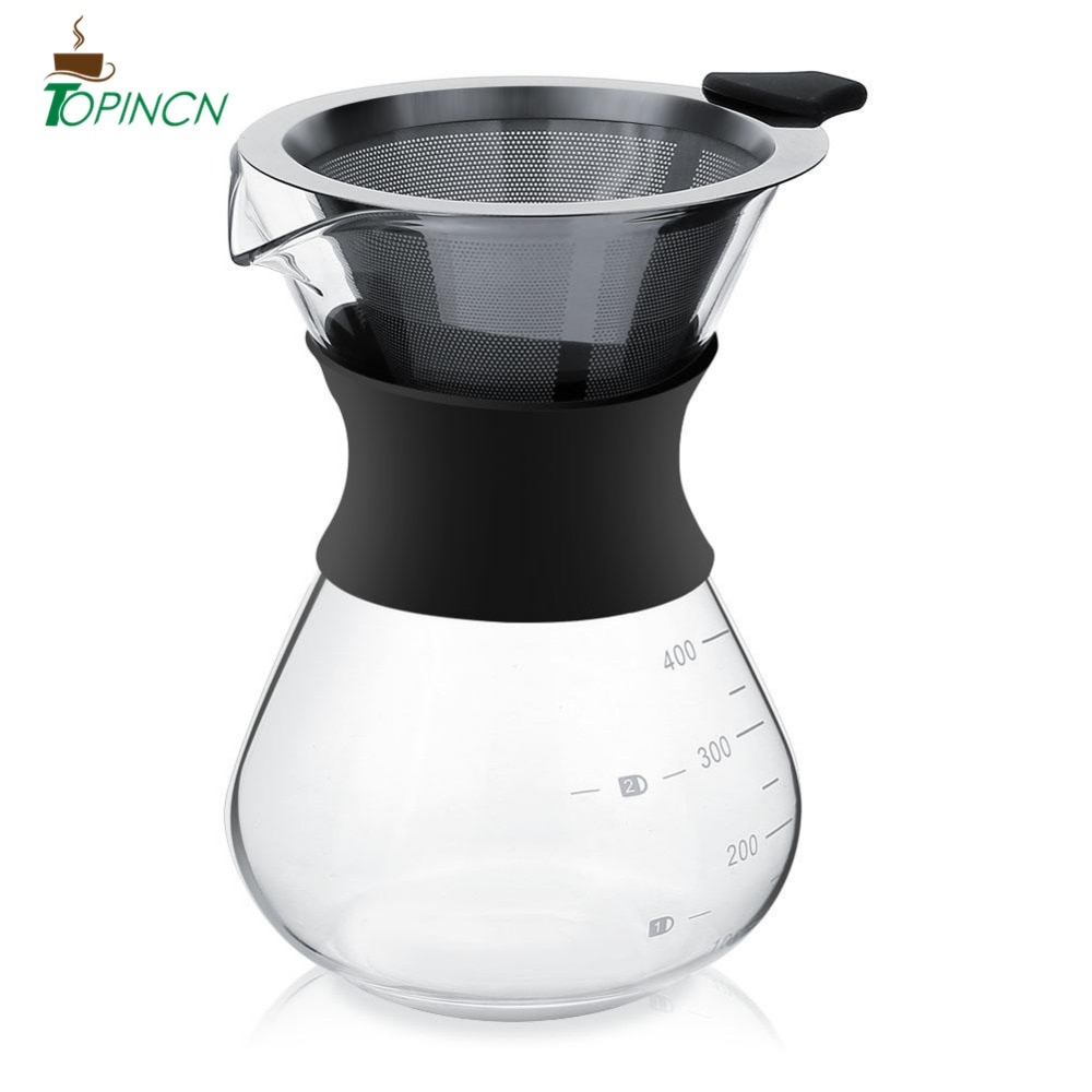 Espressokaffe moka kanna manuell handdropp kaffebryggare glaskanna med rostfritt stål filter hemgjord kaffe