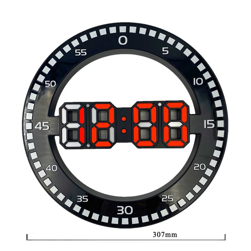 3D LED Digital Wall Clock Electronic Night Glow Round Wall Clocks Automatically Adjust Brightness Desktop Clock EU Plug: Red