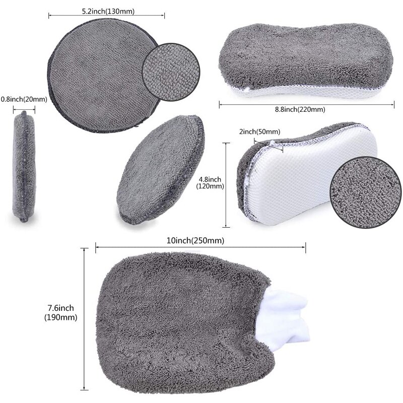 Kit de limpieza para coche, suministros de microfibra para lavado de coche, toalla, detalles, cepillo de rueda de coche, esponja para encerar, combinación de herramientas de limpieza de coche, 9 Uds.
