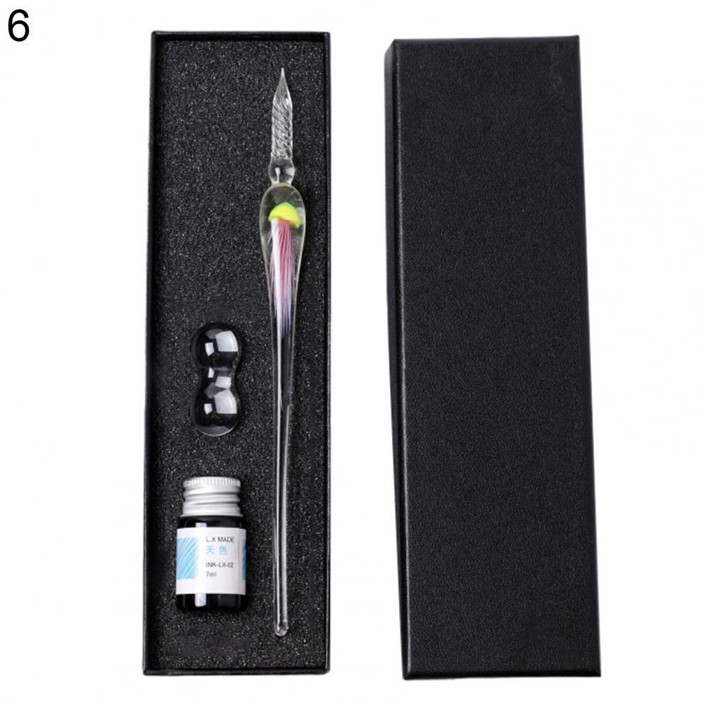 1 Set Dip Pen Beautiful Ergonomic Handle Jellyfish Pattern Drawing Calligraphy Glass Pen Kit for: 6