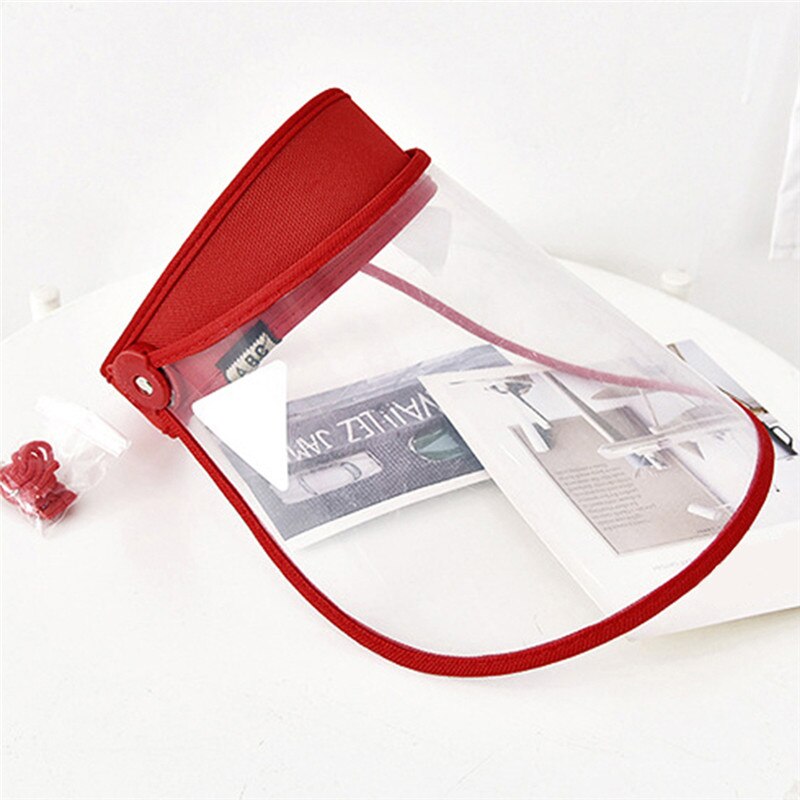 Transparent Adjustable Visor Cap Women Men Helmet Plastic Anti-Spitting Droplet Dustproof Protective Safety Faceshield Cover Hat: Red