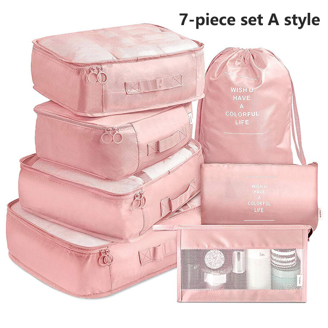 7Pcs Travel Organizer Storage Bags Wardrobe Cube Suitcase Packing Cubes Set Storages Luggage Clothes Shoe Pouch Folding: Red