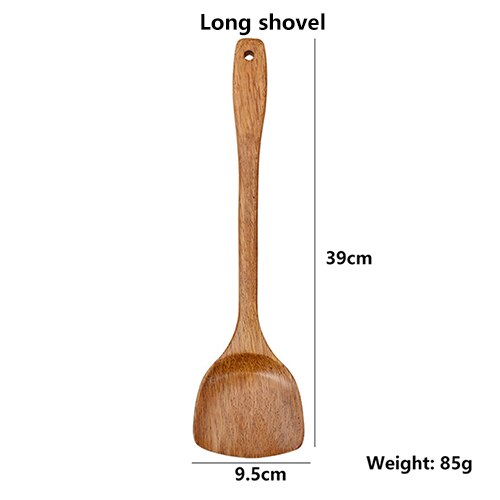 Espátula de madera Utensilios de cocina Espátula Kemu natural Utensilios de cocina antiadherentes Cuchara Vajilla Herramientas Artilugios de madera Utensilios de cocina ecológicos Utensilios de mesa Utensilios de cocin: Long shovel