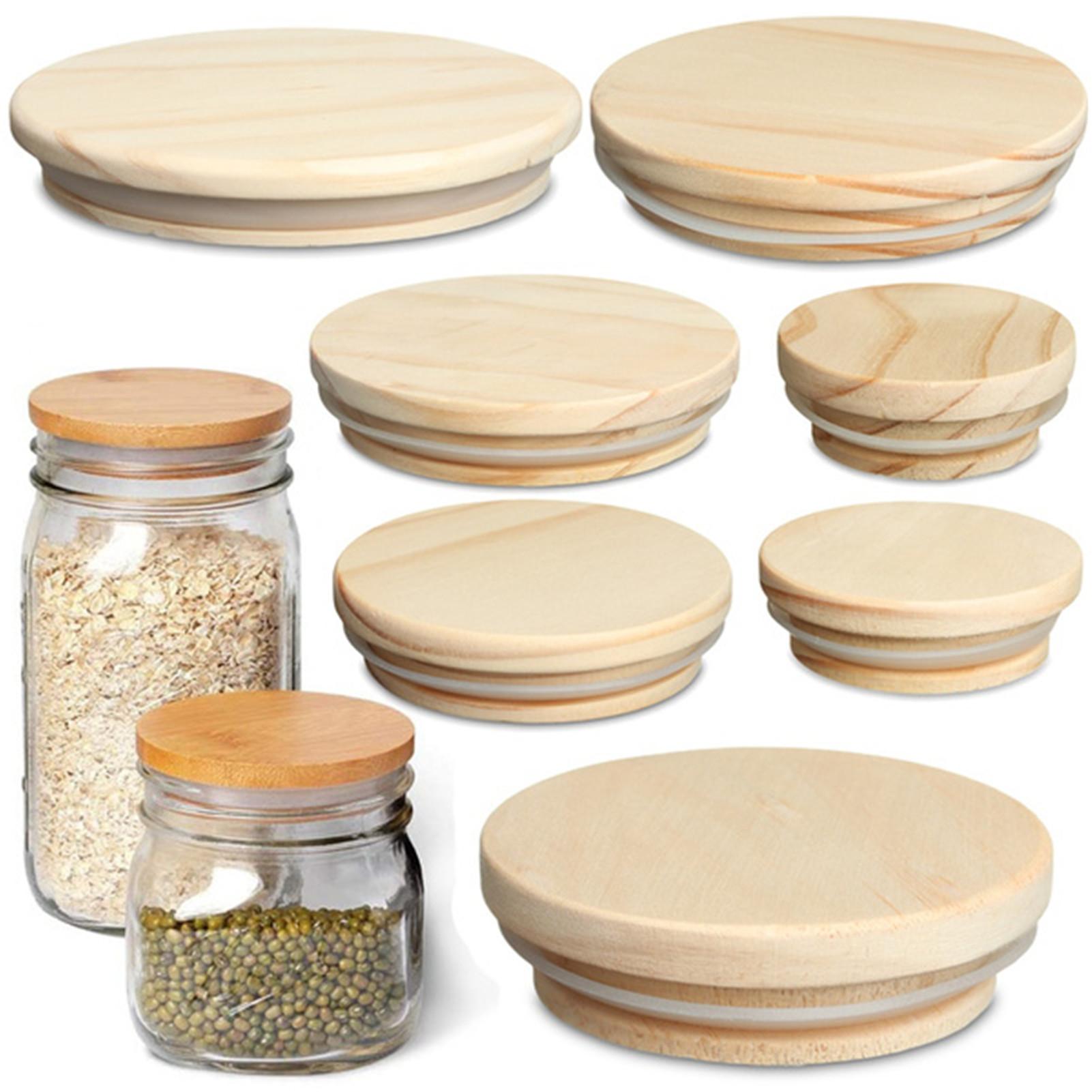 Reusable Mason Jar Canning Caps Non Leakage Pine Wooden Cover Lids with Silicone Seal Ring for Candle Cup Glass Accessories