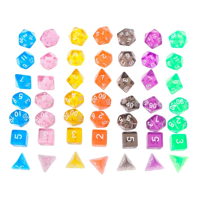 Jeu de dés polyédriques transparents, pour Dragon Pathfinder D20 D12 2xD10 D8 D6 D4, 7 pièces