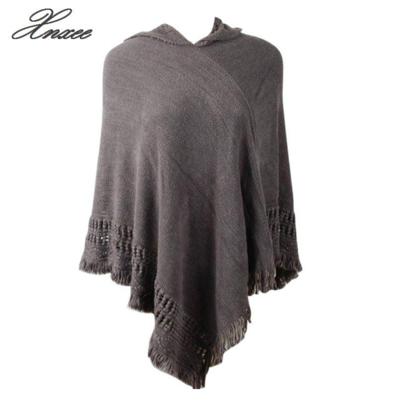 Xnxee Casual Frauen Pullover Mit Kapuze Poncho Und Kap Gestrickten Pullover Quaste Pullover Solide Pullover Frauen Mantel