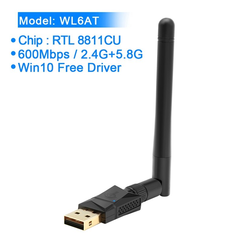 USB Network Card 600Mbps WiFi Adapter 2.4G/5.8G WiFi Receiver Transmitter for Pc Windows/MAC OS/Linux black