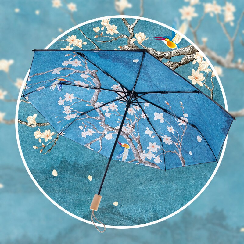 Pruimenbloesem Automatische Paraplu Regen Vrouwen Mannen Vouwen Uv Zon Transparante Outdoor Reizen Paraplu Business
