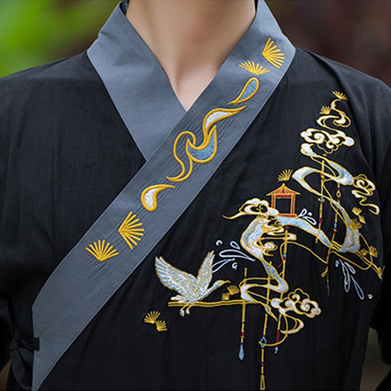 Disfraz de Hanfu Oriental para hombres y mujeres, traje Oriental bordado con falda y espadachín