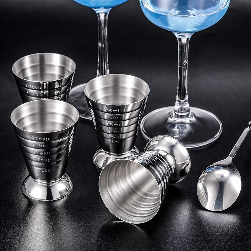 Jigging à Cocktail en acier inoxydable, 4 pièces, tasses doseuses pour Cocktail, 2.5 Oz,75 Ml,5 cuillères à soupe, pour barmen boulangers