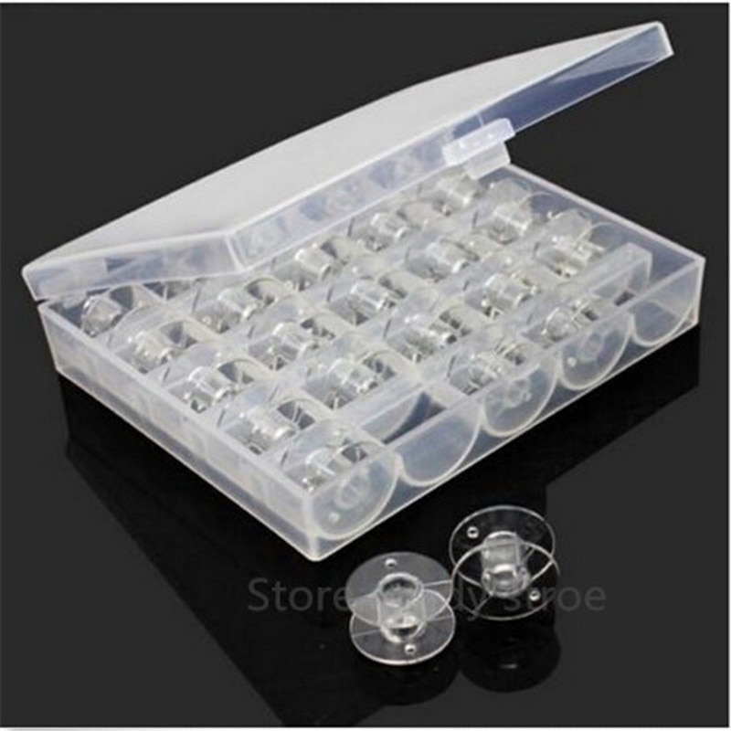 Carretes de plástico transparente para máquina de coser, 25 bobinas con caja de almacenamiento de hilo, accesorios de costura para el hogar, herramientas de costura, 1 Juego por lote