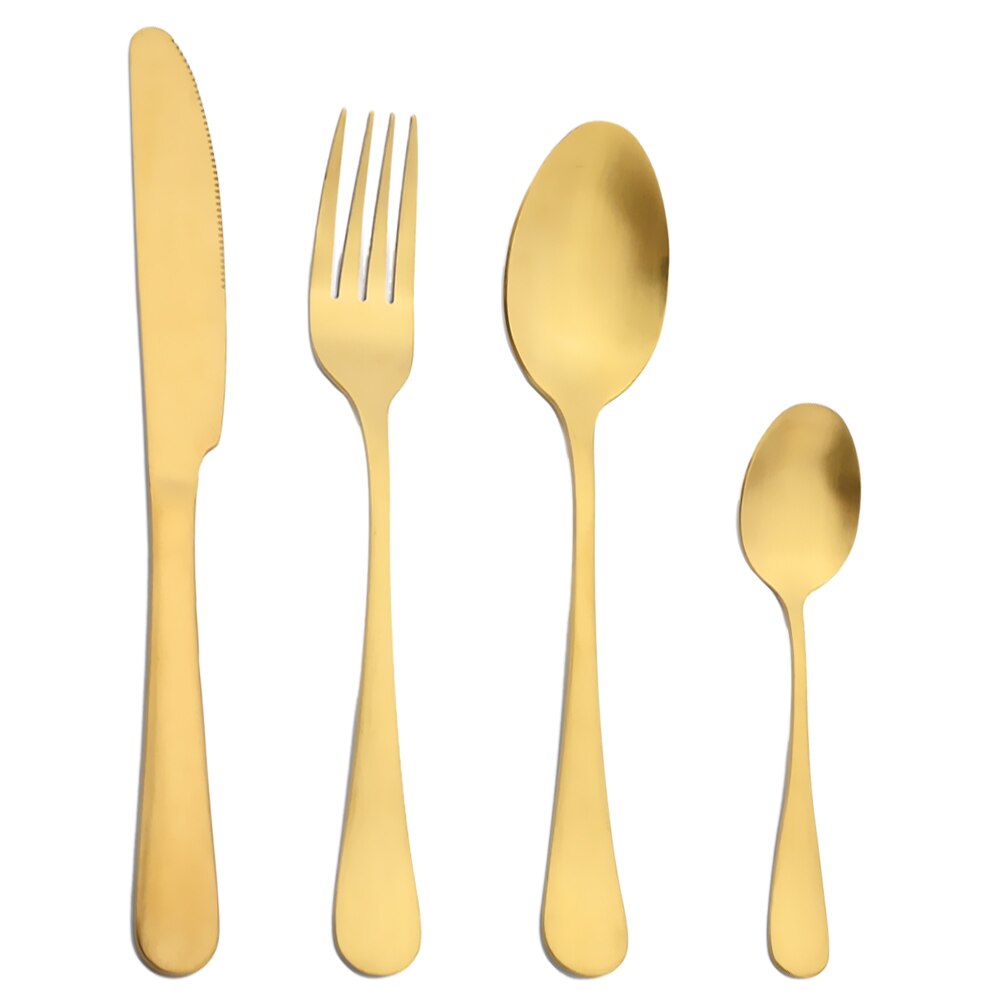 Matte Gold Cutlery Set Flatware Stainless Steel Dinnerware Kitchen Dinner Silverware Knife Coffee Spoon Fork Tableware Set: 4 set / Gold