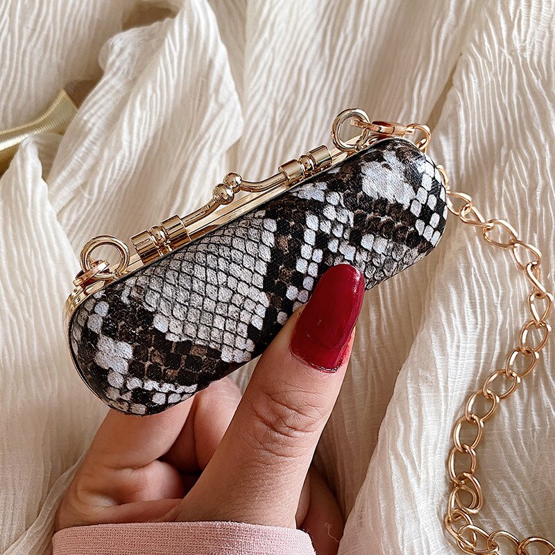 Bærbar leppestiftveske for kvinner mini lyst mønster fest dekorative skuldervesker serpentine cross body myntvesker  jd03141: Svart