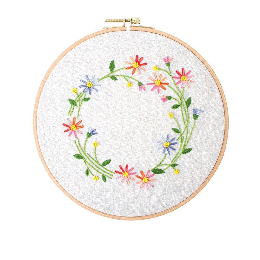 Blomstermønster nemt gør-det-selv-broderisæt til begyndere håndlavet håndarbejde korssting syning vægkunst maleri boligindretning: H / Intet bøjlesæt