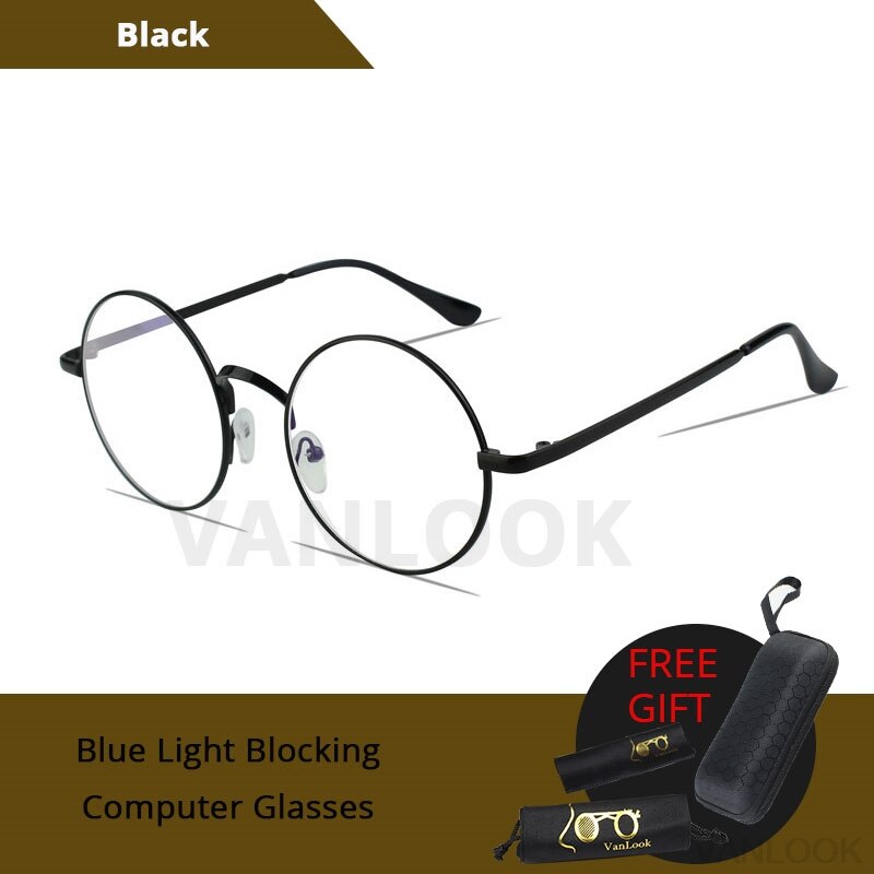 Round Glasses Transparent for Screen Computer Lenses Metal Frame Eyeglasses Women Men Anti Blue Ray Oculos De Grau Spectacles: Black
