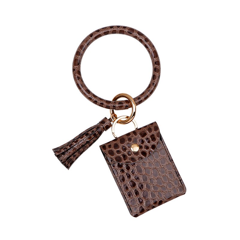 Coin Purse Bracelet Key Chain PU Leather Stone Pattern Card Bag Bracelet Pendant Female Key Case Key Wallets Pillow: Brown