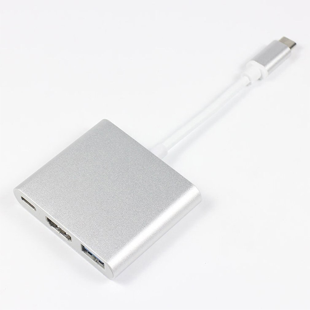 USB-C Naar Hdmi 3 In 1 Kabel Converter Voor Apple Macbook Usb 3.1 Thunderbolt 3 Type C Switch Naar Hdmi 4K Hub Adapter Kabel: Silver