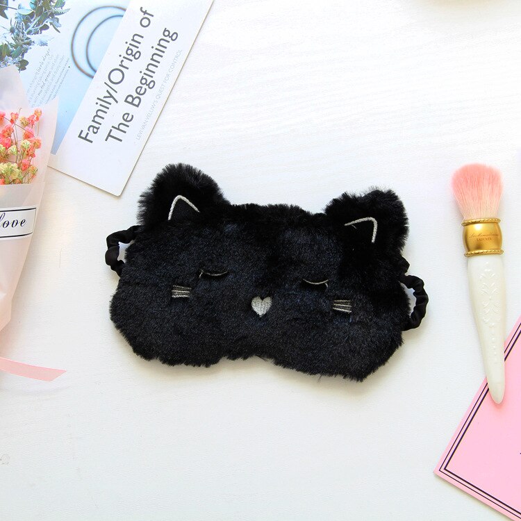 Outil de soin des yeux chat chien masque pour les yeux dessin animé masque de couchage en peluche couverture de protection des yeux bandeau pour les yeux adapté pour voyage maison Gif: black cat