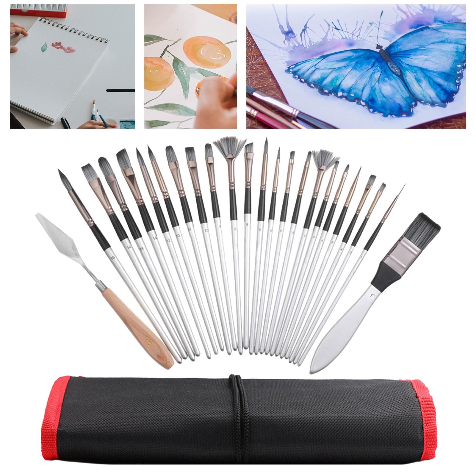 24x Paint Brush Set Watercolor Acrylic Oil Painting Brushes Palette Knives Kids Adults Beginner Pros Detailing Pen Paintbrushes