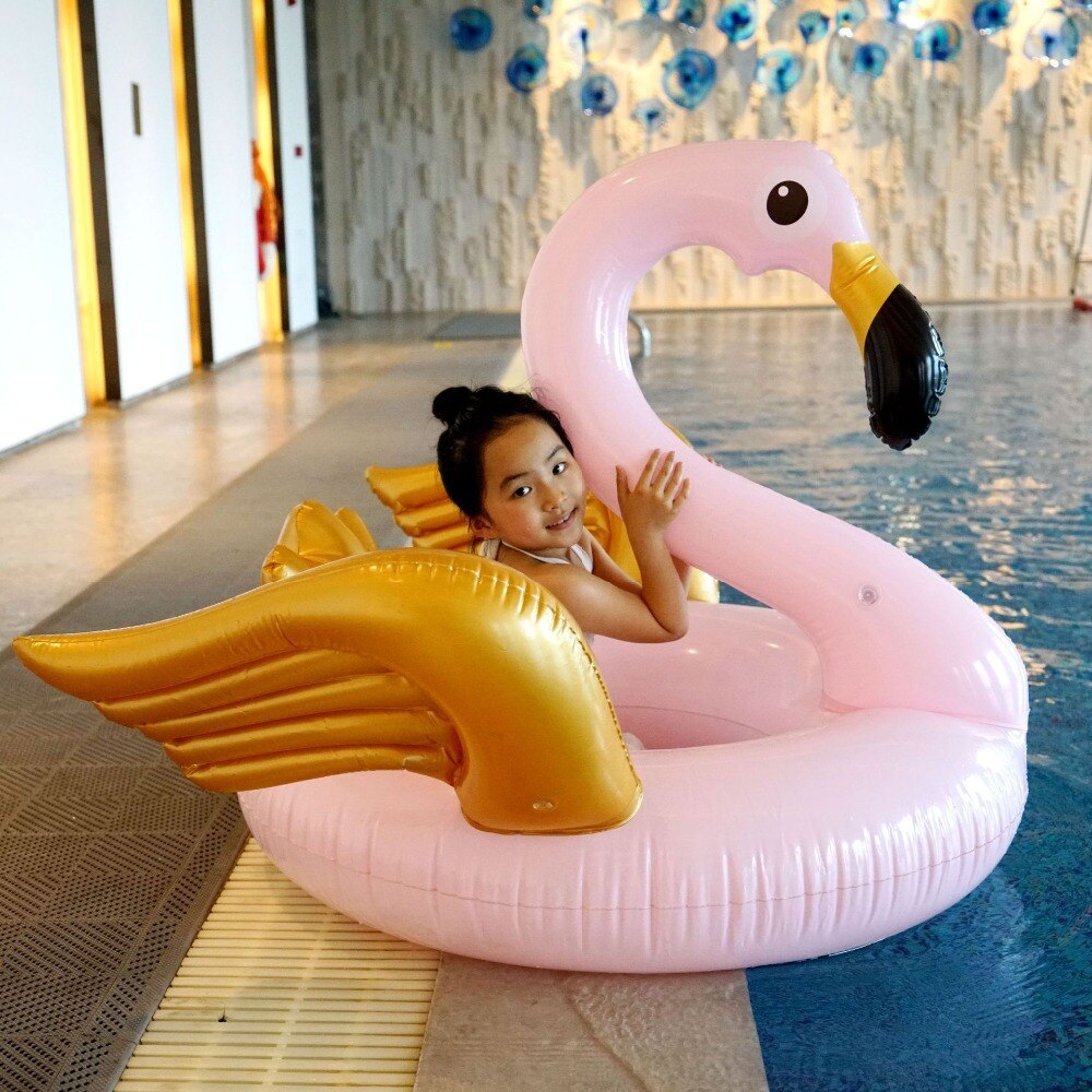 130 cm Giant Roze Flamingo Gold Wings Opblaasbare Zwemmen Ring Voor Volwassen Kinderen Zomer Party Zwembad Float Water Speelgoed boia piscina