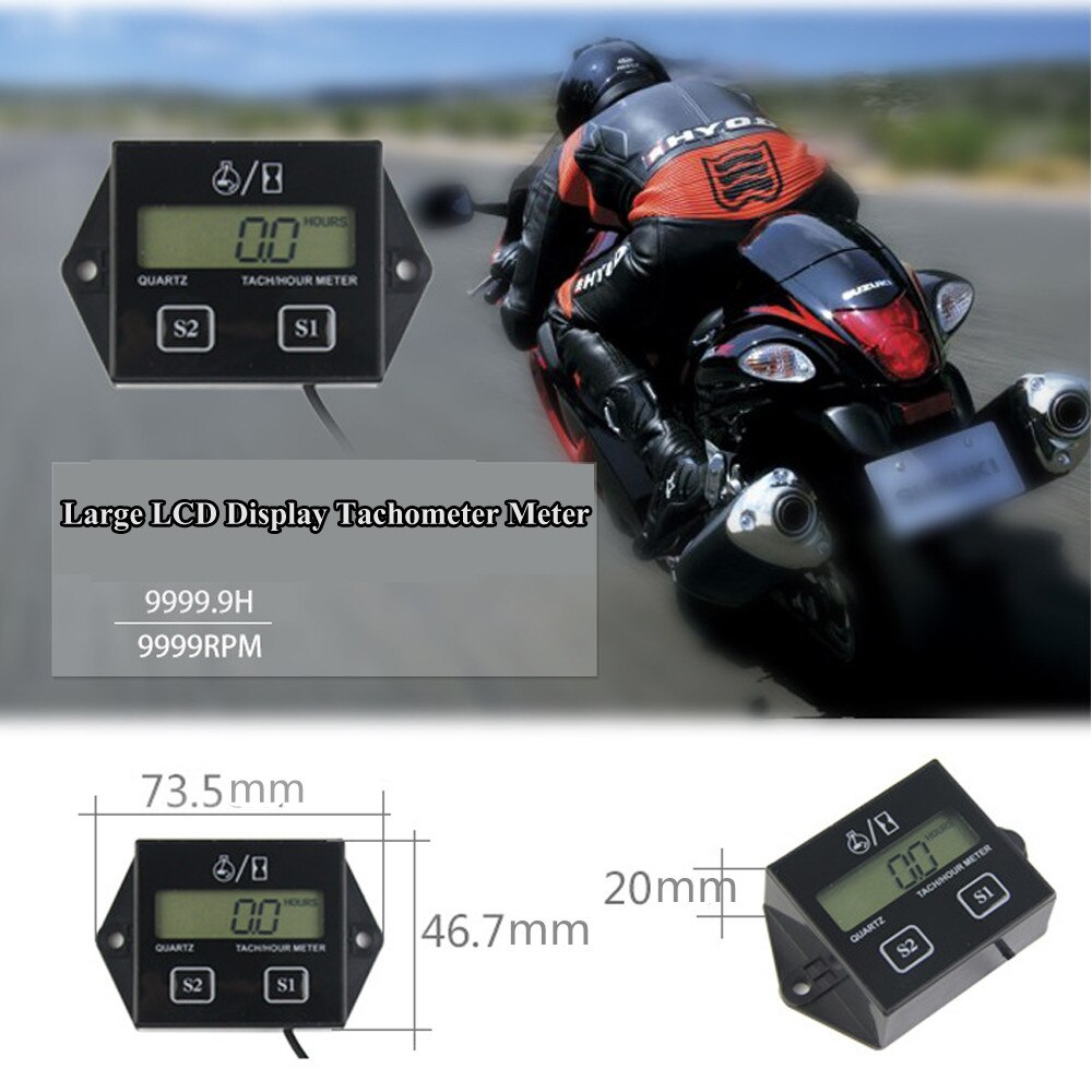 LCD Digital Hour Meter Tach Tachometer for Outboard Motor Lawn Mower Hour Meter Motorcycle Marine Chainsaw Pit Bike