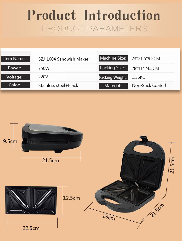 Europäischen Edelstahl Tafel Sandwich Hersteller Toaster Frühstück Maschine Gegrilltes Sandwich Maschine SZJ-1604