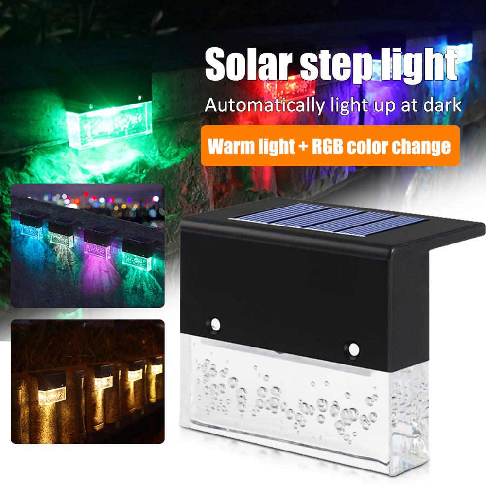 4/6pcs LED RGB Warm White Solar Lamp Path Stair Outdoor Waterproof Wall Light Garden decoration Landscape Stair Deck Lights