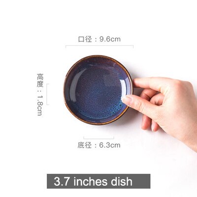 Household bowl and plate combination set simple retro ceramic tableware noodle salad bowl Steak cake dessert plates: 3.7 inches dish