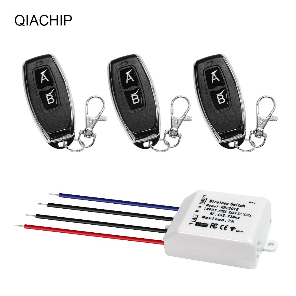QIACHIP – commutateur de télécommande sans fil 433Mhz 110V 220V, Module de récepteur à distance universel, relais 1CH large AC 85-265V: 3 RC and 1 Receiver