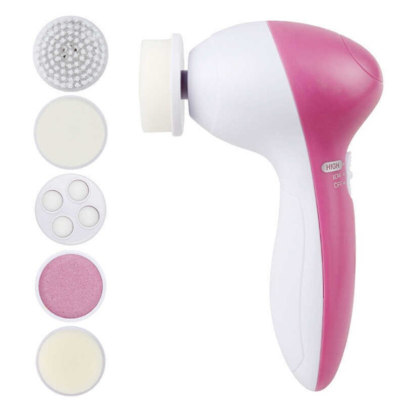 5 In 1 Elektrische Wassen Gezicht Machine Facial Pore Cleaner Cleansing Massage Skin Beauty Massager Borstel Schoon Borstels: Pink Cleaner