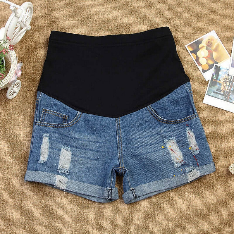 Maternity Shorts Premama with Paint Hole Maternity Jeans Short Care Belly Fashion Denim for Pregnant Trouser Lady Pants 2017