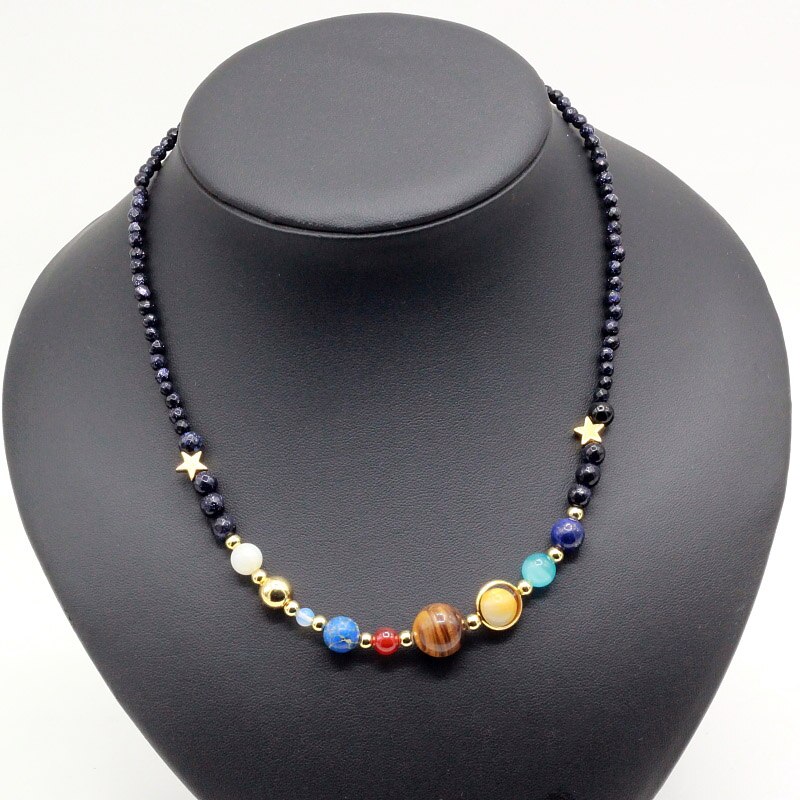 Solar System Necklace Universe Galaxy the Eight Planets Natural Stone Beads Necklaces for Women