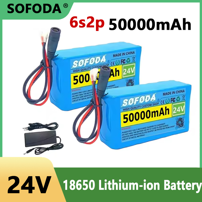 24V 50Ah 18650 Lithium Battery Pack - 6S2P 50000mAh Rechargeable Li-ion Battery with Fast Charger, Safe & Durable