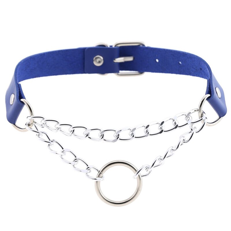 Punk choker collar for women necklace Goth Silver color chain leather choker collar women chocker girls emo jewelry: Blue