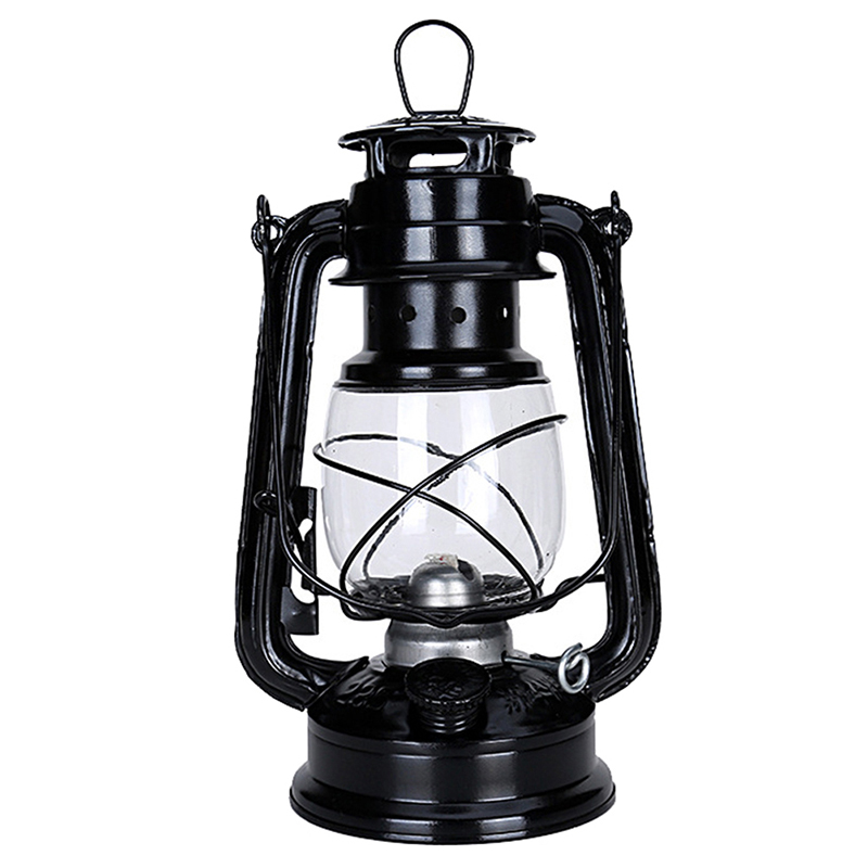 25cm retro klassisk petroleumslampe 6 farver 235 led dæmpbare petroleumslanterner væge bærbare lys bærbare lys udsmykning: Sort