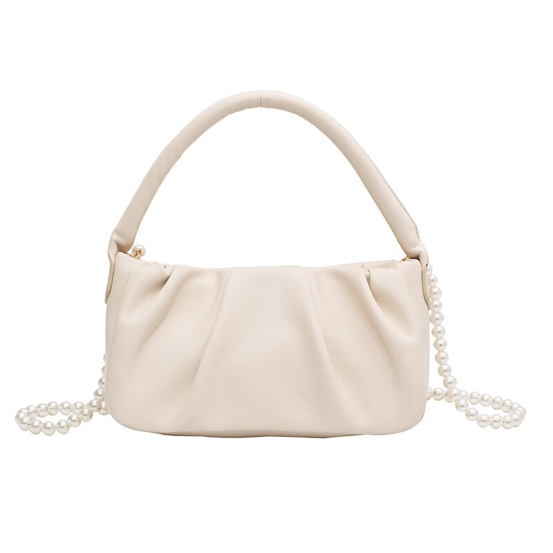 Zachte Lederen Crossbody Tassen Voor Vrouwen Eenvoudige Dames Trend Kralen Ketting Schouder Handtassen En Portemonnees Vrouwelijke Tote: beige