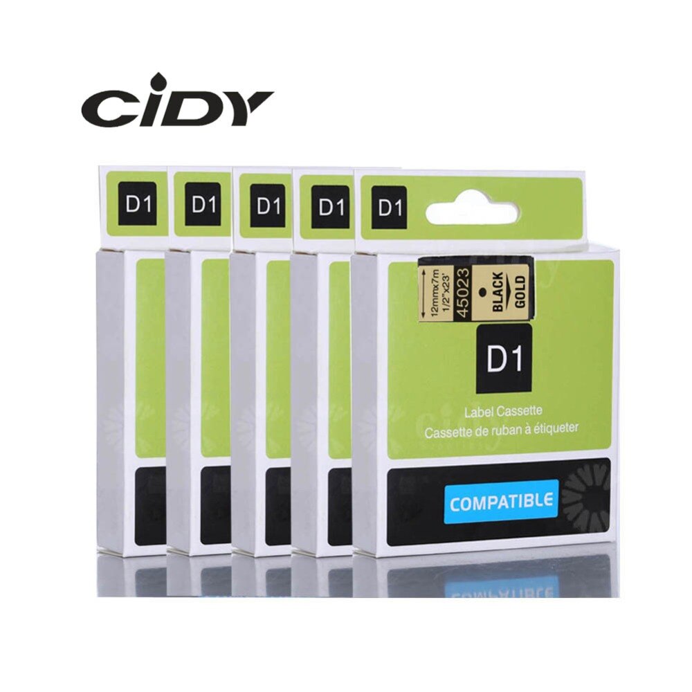 Cidy 5 stuks compatibele dymo labelmanager 12mm d1 zwart op goud 45023 labeltape cartridges voor dymo  lm160 lm280 pnp