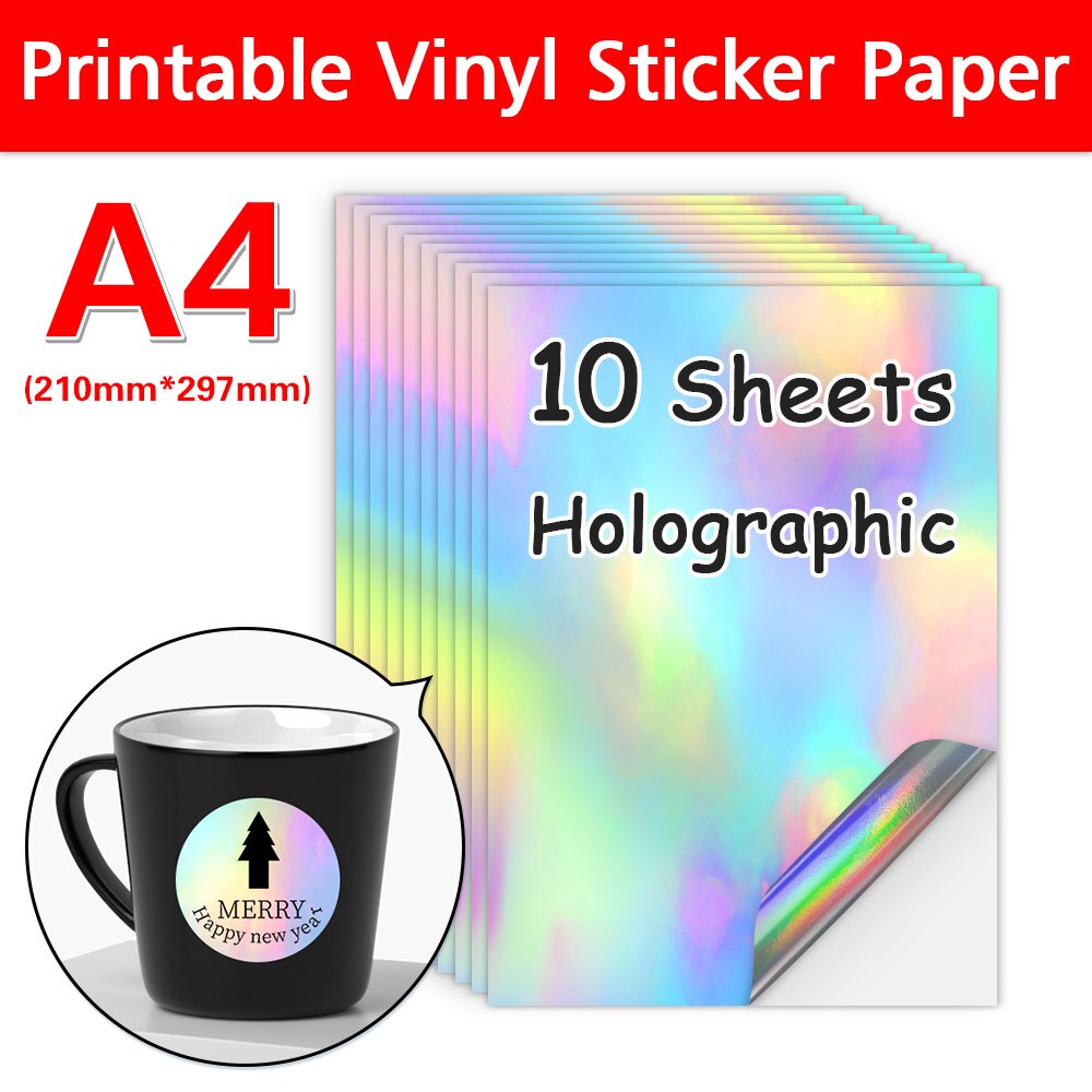 10 Sheets Printable Vinyl Sticker Paper For Inkjet Printer A4 Transparent Waterproof Self-Adhesive Copy Paper DIY Patten Sticker: Holographic