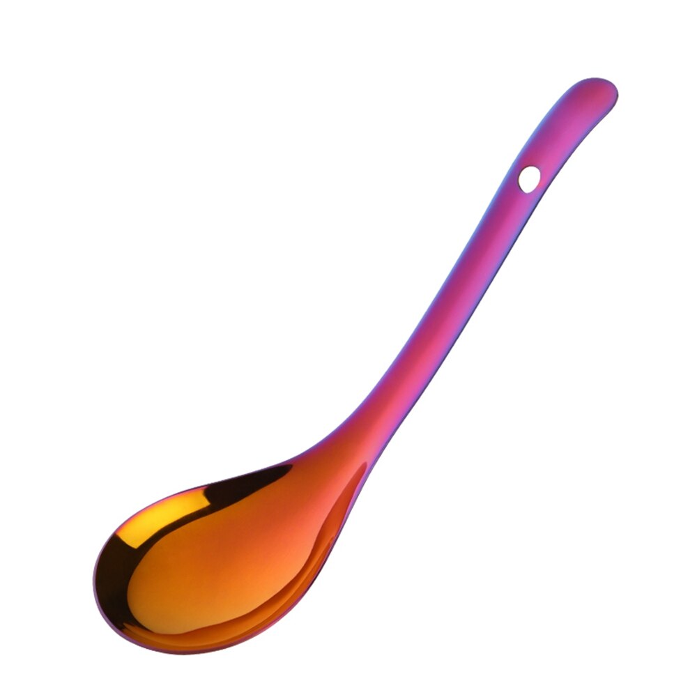 Cucharón grande de acero inoxidable 304, cuchara para servir arroz, mesa de cocina dorada, utensilio de cocina: Rainbow NO.3