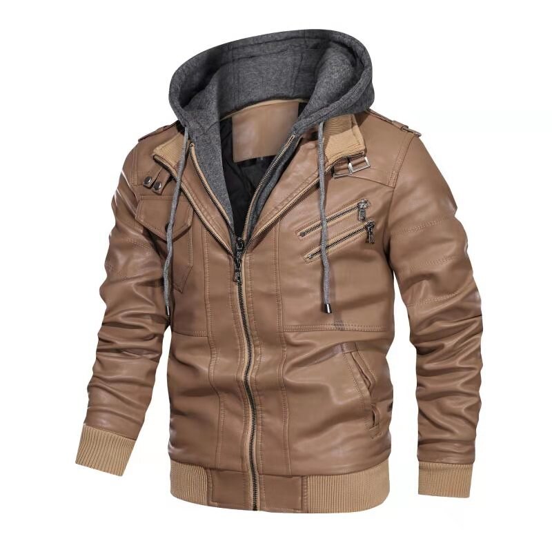 Motorrad Leder Jacke Männer Herbst Winter Leder Jacken Europäischen größe: Kakifarbig / XXL