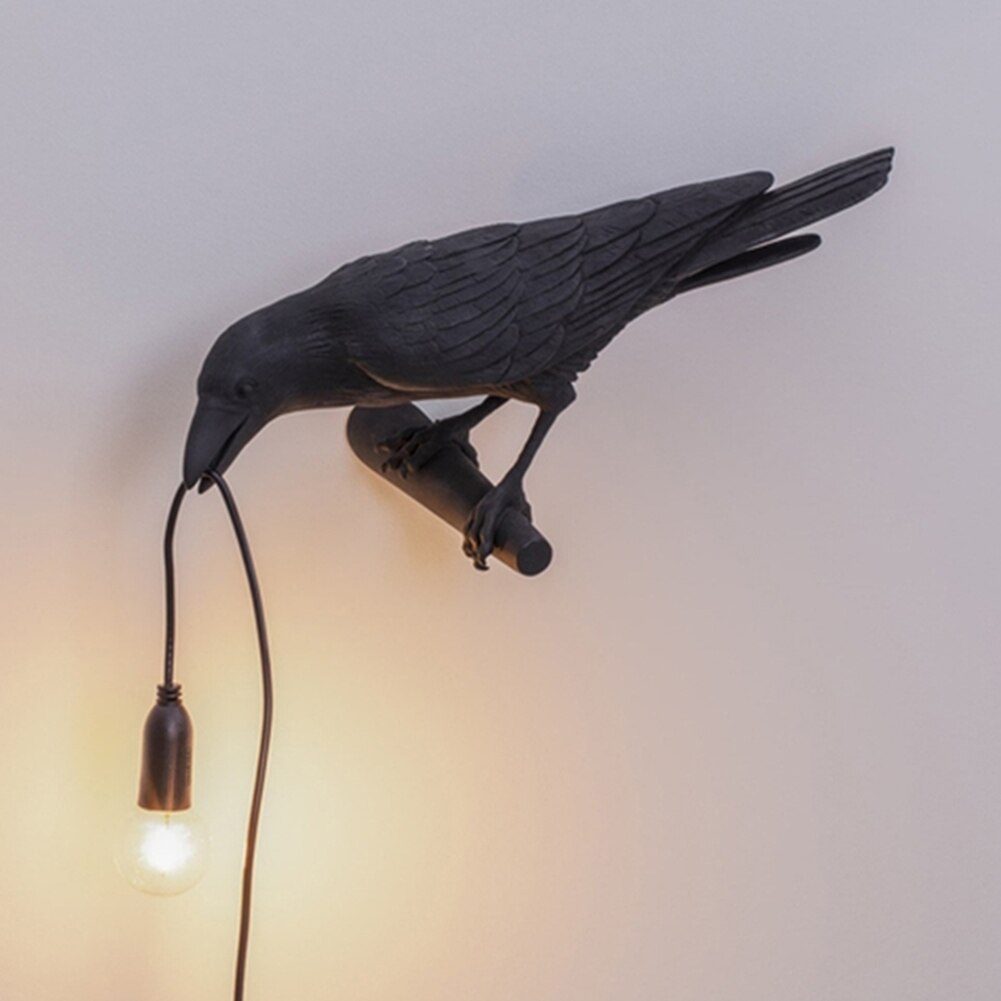 Animal Bird Table Lamp Aisle Bedside Lamp Lucky Bird Bedroom Decor Nordic Led Table Lamp Resin Crow Desk Lamp Wall Light: B Black