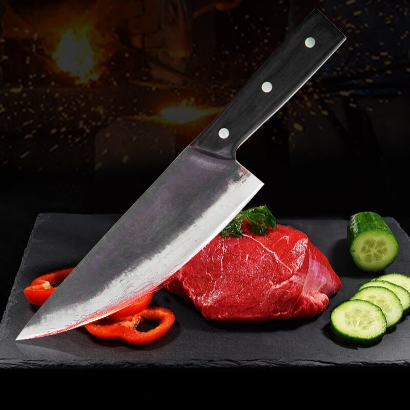 Mão-forjada faca de desossa pequena faca de cozinha com alça de madeira de cor preta para matar peixes e porcos e ovelhas.