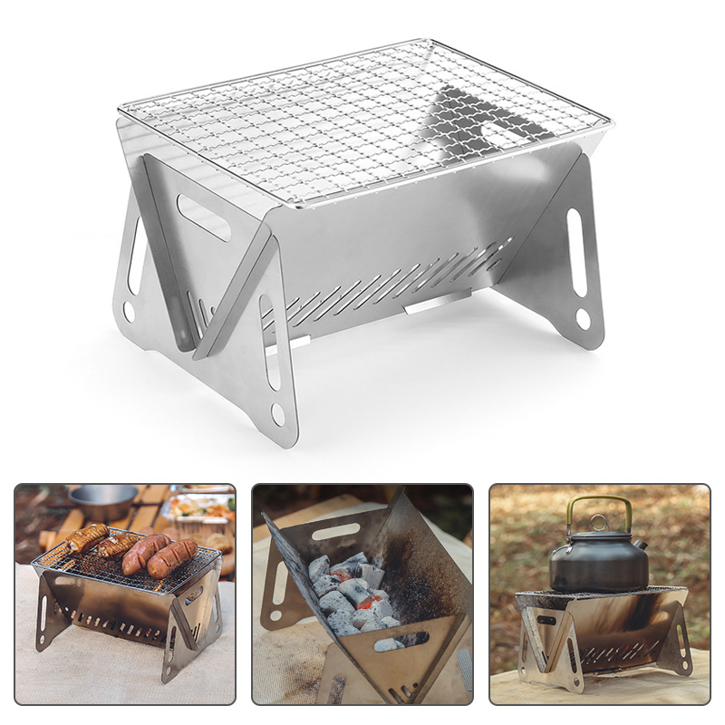 Outdoor Folding Grill Portable Stainless Steel Charcoal Stove Multifunction Detachable Picnic Small Stoves Camp Cooking Supplies