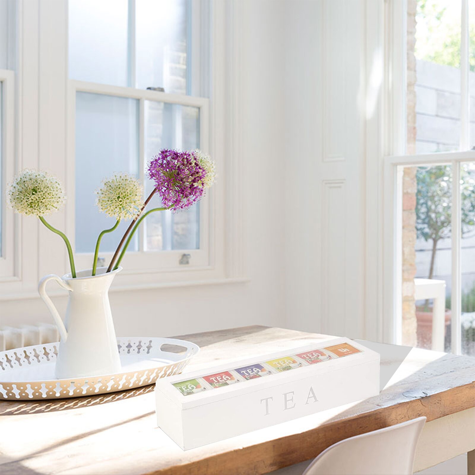 Wooden Tea Box with Lid Coffee Tea Bag Storage Holder Organizer for Kitchen Cabinets Coffee Tea Bag Storage Holder