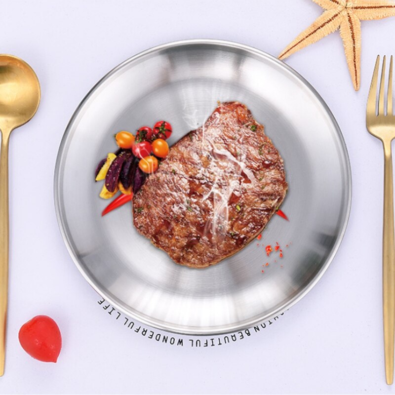 3 delar rostfritt stål buffétallrik pizzabricka rostfritt stål för aptitretare salladstallrik set , 9 & 10 tum  (3 tallrikar)